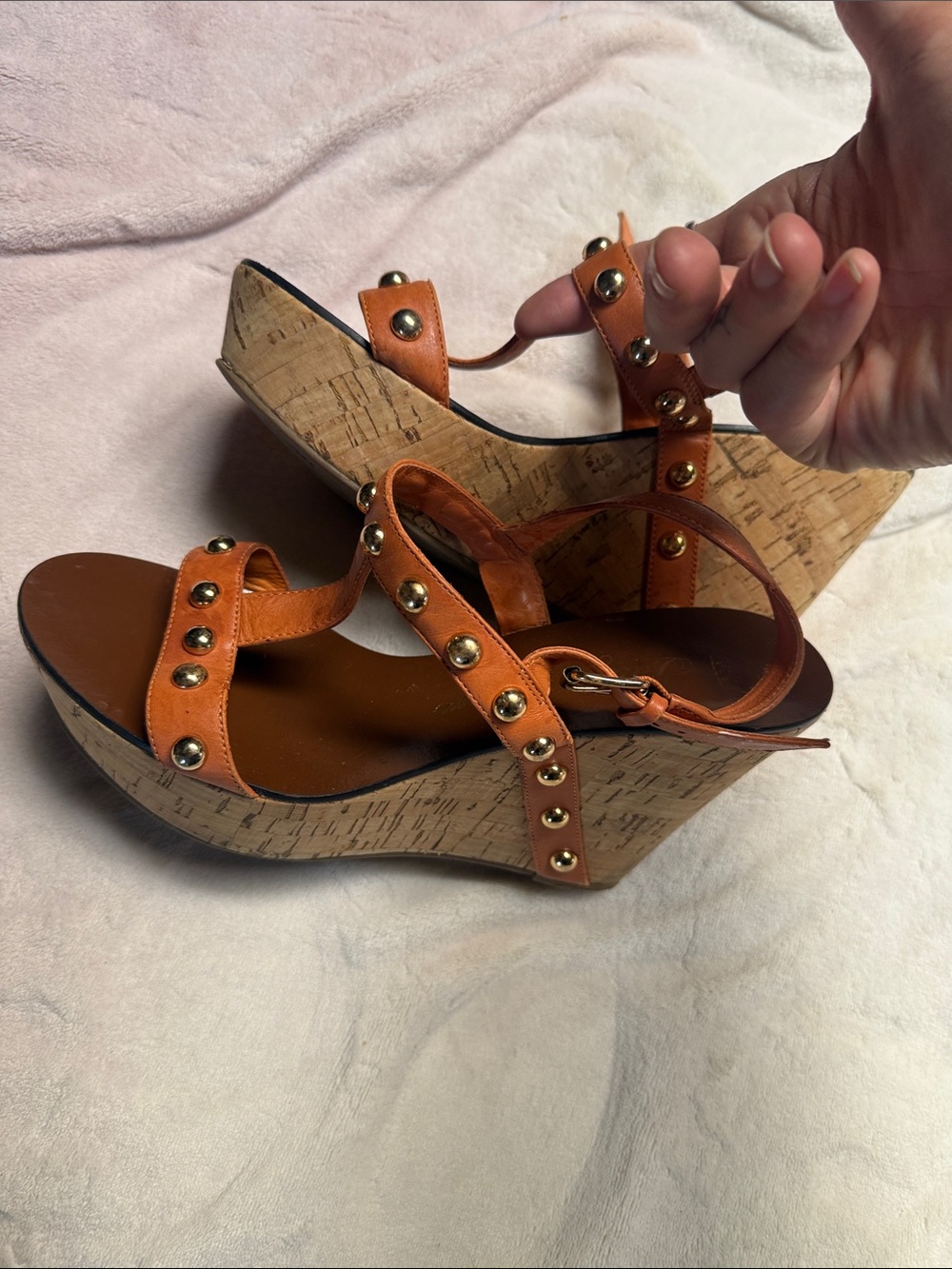 Vintage unworn Juicy Couture Orange Studded Cork Wedge Sandals